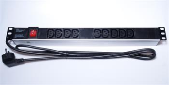 PremiumCord Panel napájecí do 19" racku 1U, 9xIEC (C13), 2m kabel,vypínač (PDU-E10G09S)
