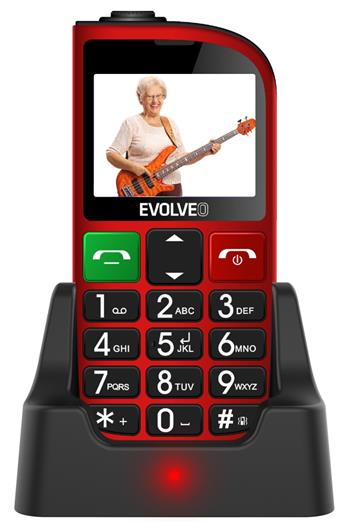 EVOLVEO EasyPhone FM, mobilní telefon pro seniory s nabíjecím stojánkem (červená barva) (EP-800-FMR)