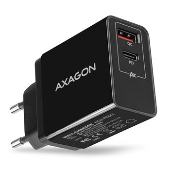 AXAGON ACU-PQ22, PD a QUICK nabíječka do sítě, 2x port QC3.0/AFC/FCP + PD type-C, 22W (ACU-PQ22)