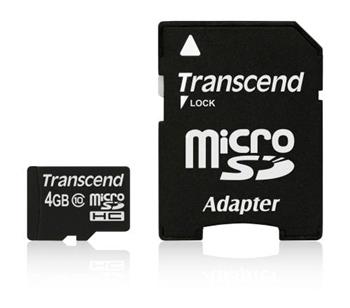 Transcend 4GB microSDHC (Class 10) paměťová karta (s adaptérem) (TS4GUSDHC10)