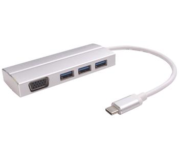 PremiumCord Adaptér USB 3.1 Type-C male na VGA female + 3x USB 3.0, aluminum (ku31vga05)