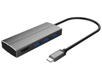 PremiumCord Adaptér USB 3.1 Type-C male na HDMI female + 3x USB 3.0, aluminum (ku31hdmi06)