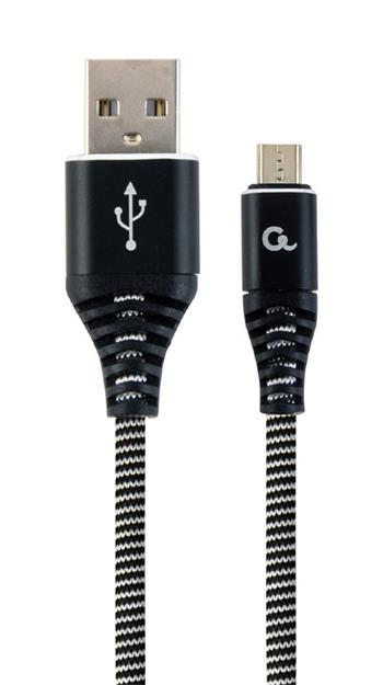 CABLEXPERT Kabel USB 2.0 AM na MicroUSB (AM/BM), 1m, opletený, černo-bílý, blister, PREMIUM QUALITY (KAB051352)