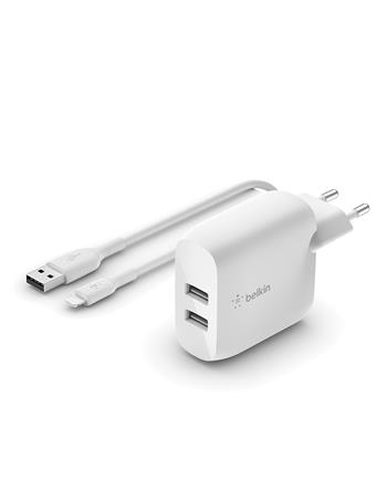 Belkin Duální 24W USB-A nástěnná nabíječka + 1m lightning kabel, bílá (WCD001vf1MWH)