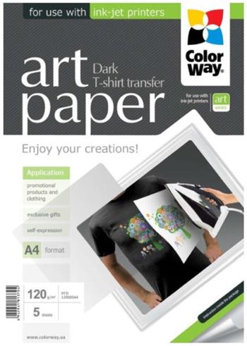 COLORWAY nažehlovací papír/ na ART/ textil/ 120g/m2, A4/ 5 kusů (PTD120005A4)