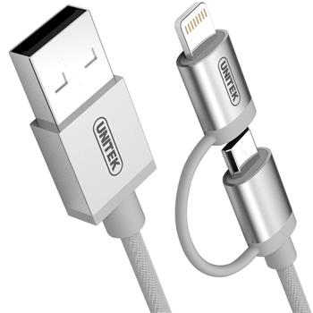 UNITEK Y-C4031SL Unitek kabel Apple Lightning/micro USB (MFI) 100cm, stříbrný (Y-C4031SL)