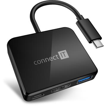 CONNECT IT USB-C hub, 3v1 (USB-C,USB-A,HDMI), externí, ČERNÝ (CHU-7050-BK)