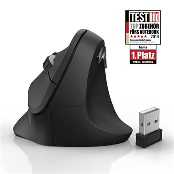 Hama vertikální ergonomická bezdrátová myš EMW-500, 6 tlačítek, černá (182699)