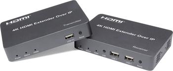 PremiumCord HDMI extender s USB na 150m over IP, bez zpoždění (khext150-1)