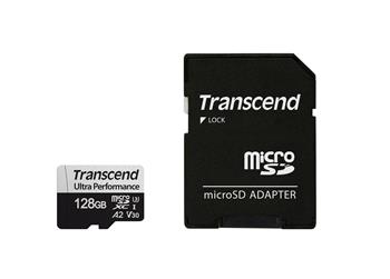 Transcend 128GB microSDXC 340S UHS-I U3 V30 A2 3D TLC (Class 10) paměťová karta (s adaptérem), 160MB/s R, 125MB/s W (TS128GUSD340S)