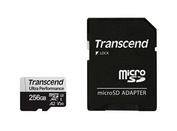 Transcend 256GB microSDXC 340S UHS-I U3 V30 A2 3D TLC (Class 10) paměťová karta (s adaptérem), 160MB/s R, 125MB/s W (TS256GUSD340S)
