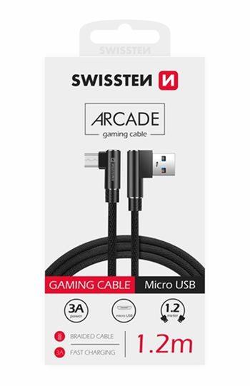SWISSTEN TEXTILNÍ DATOVÝ KABEL ARCADE USB / MICRO USB 1,2 M CERNÝ (71527500)