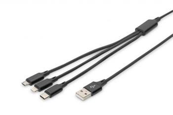 USB nabíjecí kabel, 3 v 1 , USB A - Lightning+micro B+Type-C 1m, kabel, bavlna, CE, bl (AK-300160-010-S)