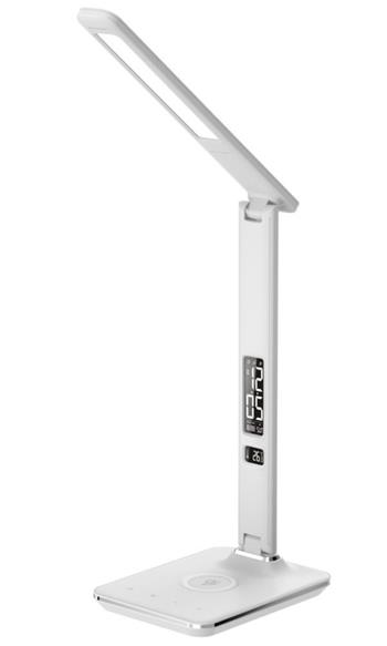 IMMAX LED stolní lampička Kingfisher/ Qi nabíjení/ 8,5W/ 400lm/ 12V/2,5A/ 3 barvy světla/ sklápěcí rameno/ bílá (08966L)