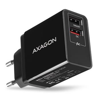 AXAGON ACU-QS24, QUICK a SMART nabíječka do sítě, 2x USB port QC3.0/AFC/FCP + 5V-1.2A, 24W (ACU-QS24)