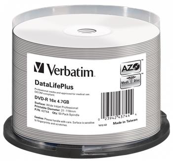 VERBATIM DVD-R DataLifePlus 4.7GB, 16x, printable, spindle 50 ks (43744)