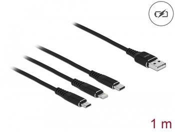 Delock Nabíjecí kabel USB 3 v 1 pro Lightning™ / Micro USB / USB Type-C™, 1 m černá (87155)
