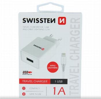 SWISSTEN SÍŤOVÝ ADAPTÉR SMART IC 1x USB 1A POWER + DATOVÝ KABEL USB / LIGHTNING 1,2 M BÍLÝ (22067000)