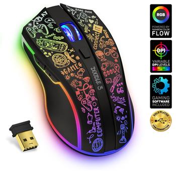 CONNECT IT DOODLE 3 bezdrátová herní myš, rainbow podsvícení, 4800Dpi, ČERNÁ (CMO-3530-DD)