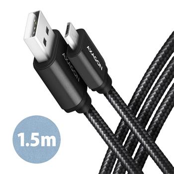 AXAGON BUMM-AM15AB, HQ kabel Micro USB <-> USB-A, 1.5m, USB 2.0, 2.4A, ALU, oplet, černý (BUMM-AM15AB)