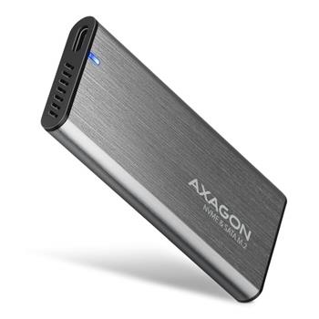 AXAGON EEM2-SG2, USB-C 3.2 Gen 2 - M.2 NVMe & SATA SSD kovový RAW box, bezšroubkový, stříbrný (EEM2-SG2)