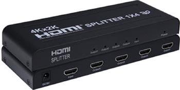 PremiumCord HDMI splitter 1-4 porty, kovové pouzdro, 4K, FULL HD, 3D (khsplit4b)