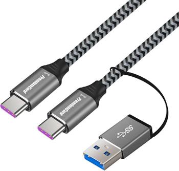 PremiumCord USB-C kabel ( USB 3.2 GEN 2, 5A, 100W, 20Gbit/s ) bavlněný oplet, 2m (ku31cq2)