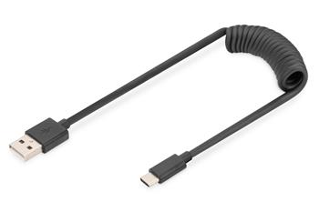 DIGITUS USB Typ A na USB Typ C Pružinový kabel TPE USB 2.0, PD60W Max; 1m (AK-300430-006-S)