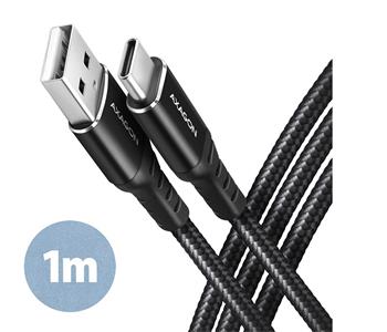 AXAGON BUCM-AM10AB, HQ kabel USB-C <-> USB-A, 1m, USB 2.0, 3A, ALU, oplet, černý (BUCM-AM10AB)