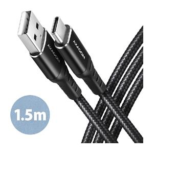 AXAGON BUCM-AM15AB, HQ kabel USB-C <-> USB-A, 1.5m, USB 2.0, 3A, ALU, oplet, černý (BUCM-AM15AB)
