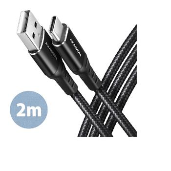 AXAGON BUCM-AM20AB, HQ kabel USB-C <-> USB-A, 2m, USB 2.0, 3A, ALU, oplet, černý (BUCM-AM20AB)