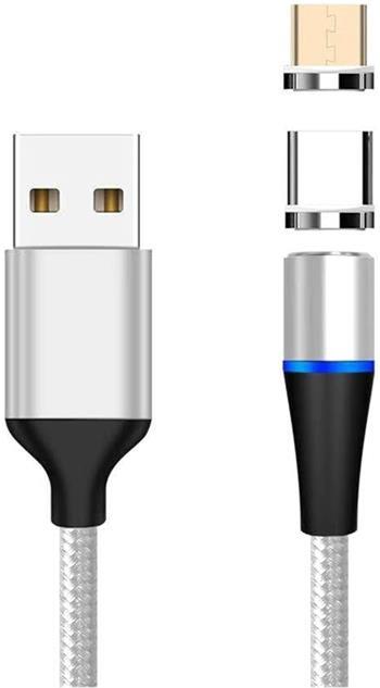 PremiumCord Magnetický micro USB a USB-C nabíjecí a datový kabel 1m, stříbrný (ku2m1fgi)