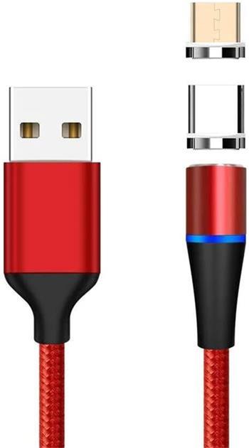 PremiumCord Magnetický micro USB a USB-C nabíjecí a datový kabel 1m, červený (ku2m1fgr)