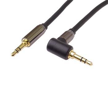 PremiumCord HQ stíněný kabel stereo Jack 3.5mm - Jack 3.5mm zahnutý 90° 3m (kjqmm3-90)