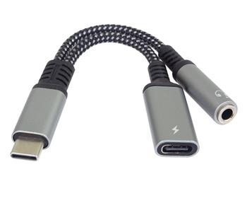 PremiumCord Redukce USB-C /3,5mm jack s DAC chipem + USB-C pro nabíjení 13cm (ku31zvuk04)