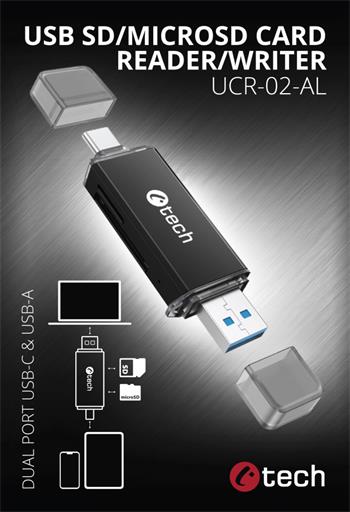 C-TECH Čtečka karet UCR-02-AL, USB 3.0 TYPE A/ TYPE C, SD/micro SD (UCR-02-AL)