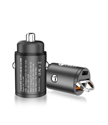 C-TECH Nabíječka USB do auta, 1x Type C + 1 x Type A, 30W, Power delivery 3.0, Quick Charge 3.0, hliníkové tělo (UCC-02)
