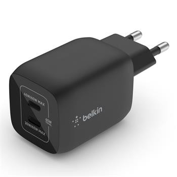 Belkin Duální 65W USB-C Power Delivery GaN PPS nástěnná nabíječka, černá (WCH013vfBK)