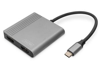 DIGITUS Adaptér USB-C - 2x HDMI, 18 cm 4K/30Hz, stříbrný, hliníkový kryt (DA-70828)