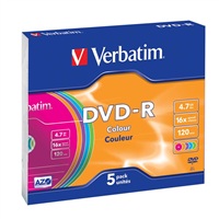 Verbatim DVD-R [ 5ks/kr., 4.7GB, 16x, slim jewel case, Colour ] (43557)