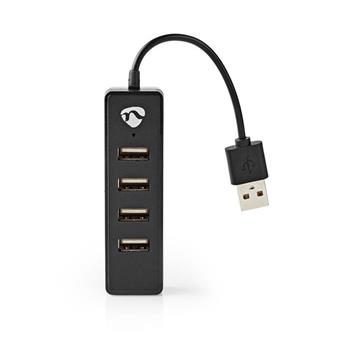 Nedis UHUBU2420BK - Počítačový Rozbočovač | USB-A Zástrčka | 4x USB A Female | 4 Porty | USB 2.0 | Napájení z USB (UHUBU2420BK)