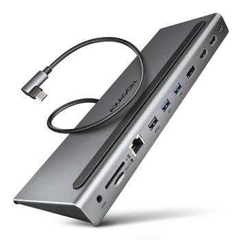AXAGON HMC-4KX3, USB 3.2 Gen 1 hub, porty 3x USB-A, DP, HDMI 4k/60Hz, RJ-45, čtečka karet, PD 100W, kabel USB-C 40cm (HMC-4KX3)