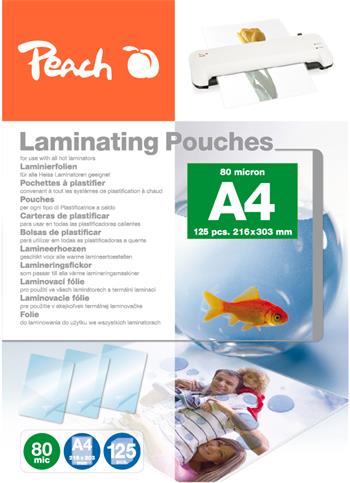 PEACH laminovací folie A4 (216x303mm), 80mic, lesklé, 100 ks + 25ks zdarma (PP580-02P)