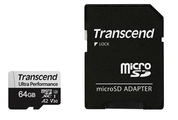 Transcend 64GB microSDXC 340S UHS-I U3 V30 A2 3D TLC (Class 10) paměťová karta (s adaptérem), 160MB/s R, 80MB/s W (TS64GUSD340S)