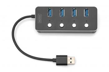 DIGITUS USB 3.0 Hub, 4 porty, přepínač Hliníkové pouzdro (DA-70247)