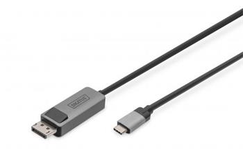 DIGITUS 8K@30Hz. USB typu C na DP; kabelový adaptér HBR3; hliníkový kryt; Černá 1m (DB-300334-010-S)