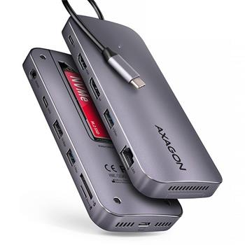 AXAGON HMC-12GM2 Multi portový USB-C 10Gbps hub. NVMe/SATA M.2, HDMI, čtečka karet a DisplayPort. Kabel USB-C 50 cm (HMC-12GM2)