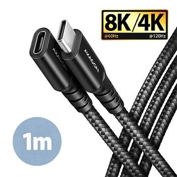 AXAGON BUCM32-CF10AB prodlužovací kabel USB-C (M) <-> USB-C (F), 1m, USB 20Gbps, PD 240W 5A, 8K HD, ALU, oplet, černý (BUCM32-CF10AB)