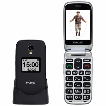 EVOLVEO EasyPhone FS, vyklápěcí mobilní telefon 2.8" pro seniory s nabíjecím stojánkem (černá barva) (EP-771-FSB)
