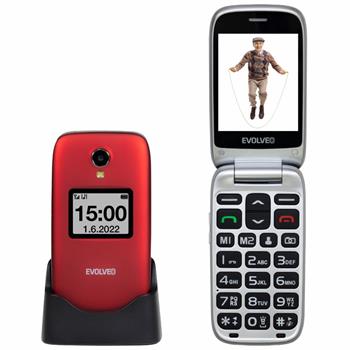 EVOLVEO EasyPhone FS, vyklápěcí mobilní telefon 2.8" pro seniory s nabíjecím stojánkem (červená barva) (EP-771-FSR)